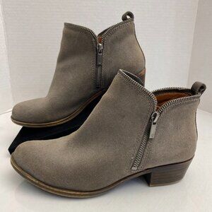 Lucky Brand Suede Ankle Bootie Side Zip Taupe 8M